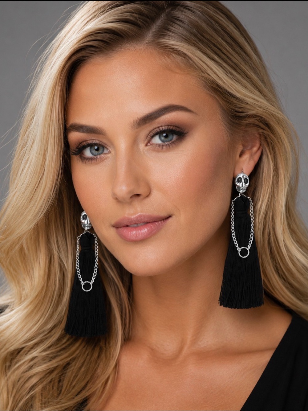 Black Tassel Skull Drop Earrings
